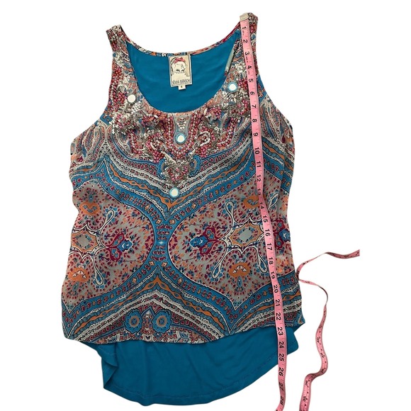 YOANA BARASCHI Beaded Paisley Print Tank Top Women's Size Small Blue - Picture 9 of 10